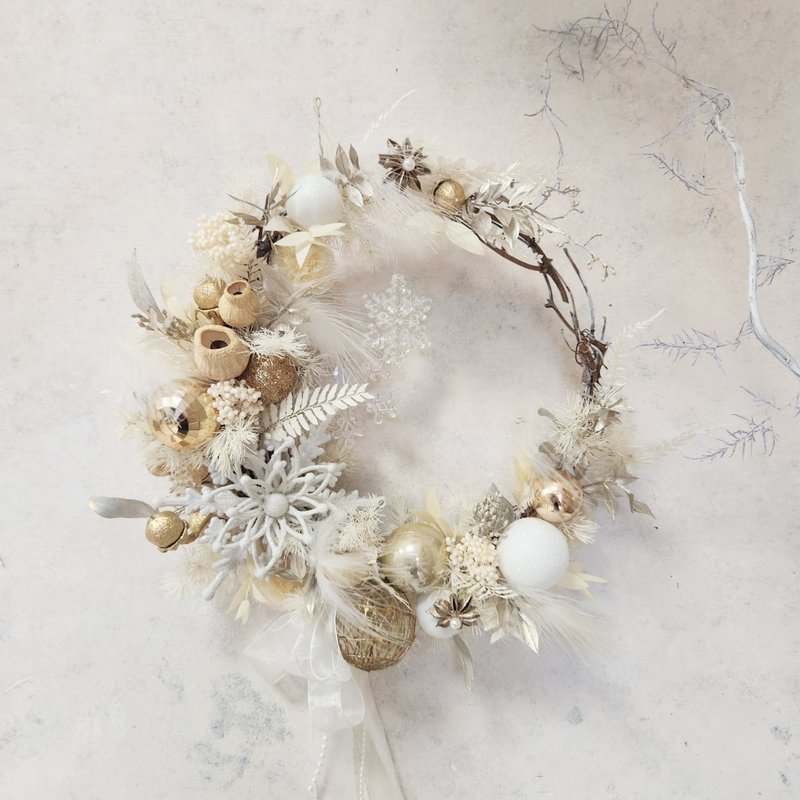 永夜森林花圈-白金款 永生雪松 聖誕禮物 交換禮物 - 乾燥花/永生花 - 植物．花 白色
