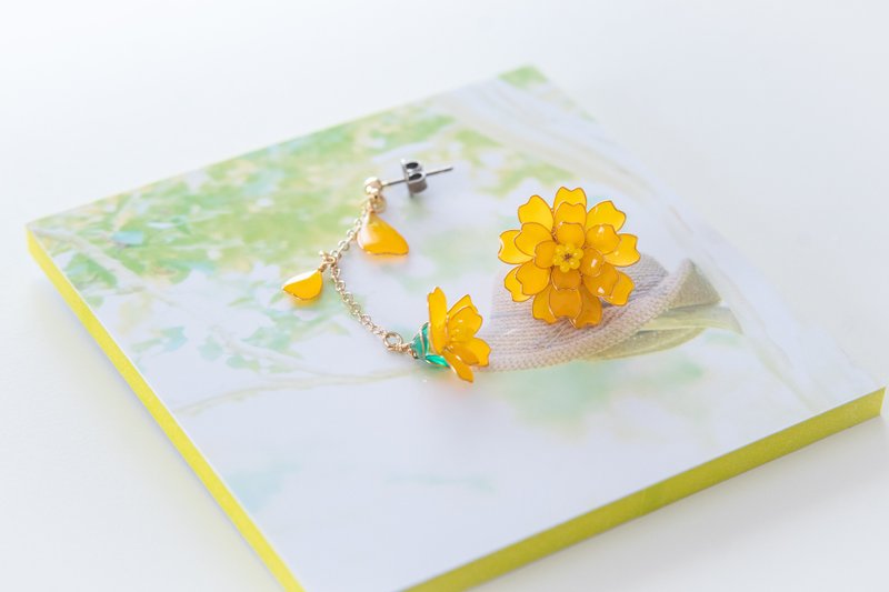 Flower accessories -Marigold- - ต่างหู - เรซิน สีส้ม