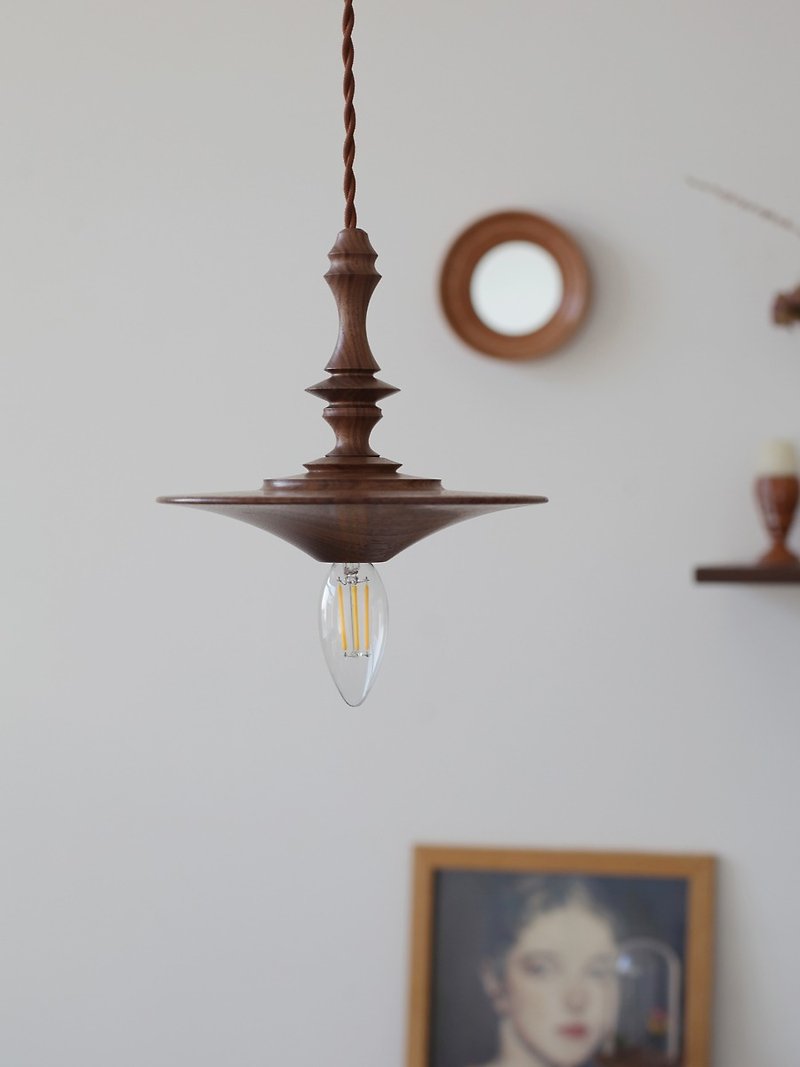 Japanese retro black walnut log chandelier ambient light - โคมไฟ - ไม้ สีนำ้ตาล