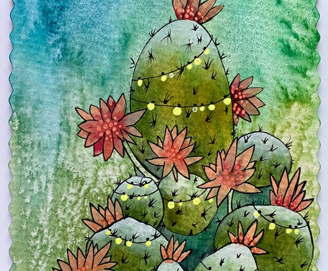 サボテンの絵手作りアートオリジナル水彩花ミニチュアアート