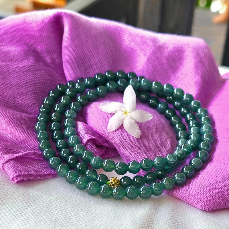 High quality Blue Ocean jade necklace, clear, round, natural jade Type A, size 6.8 mm, 28 inches - 項鍊 - 貴金屬 綠色