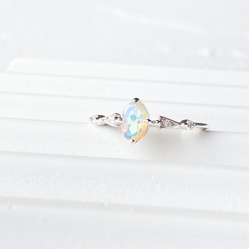 / Return Slowly/ Opal Opal 925 Sterling Silver Handmade Natural Stone Ring - แหวนทั่วไป - เงินแท้ สีน้ำเงิน