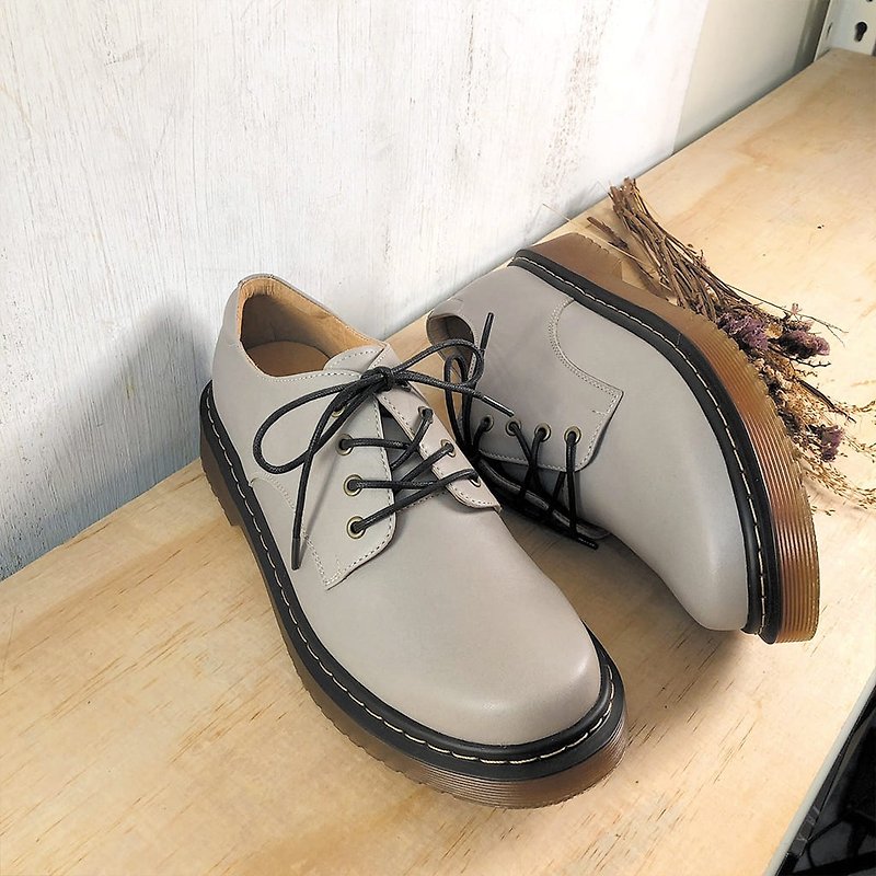 [Self-Looking] Fully genuine cowhide air-cushion derby shoes_Temperament matte gray (23.5/24/24.5) - รองเท้าลำลองผู้หญิง - หนังแท้ สีเทา