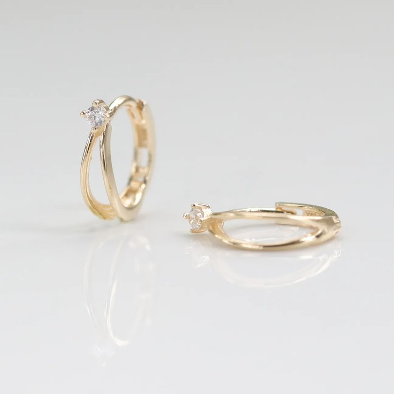 14K Double Trephine Small Earrings (Single) (Inner Diameter 6 mm) - Earrings & Clip-ons - Precious Metals Gold