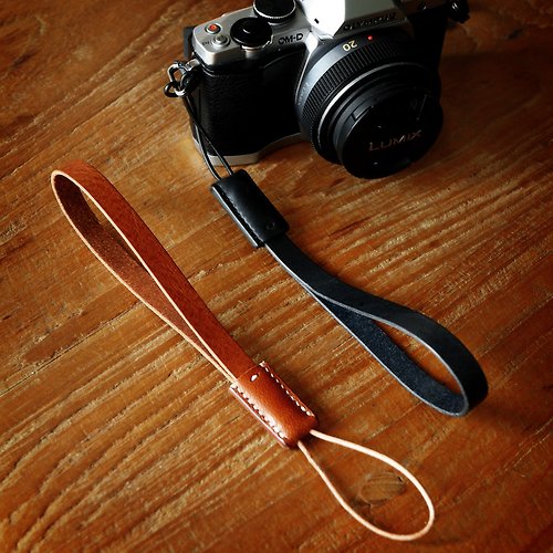 JOY & O-MAN Handmade Camera Wrist Strap with leather loop, Italian veg tanned leather