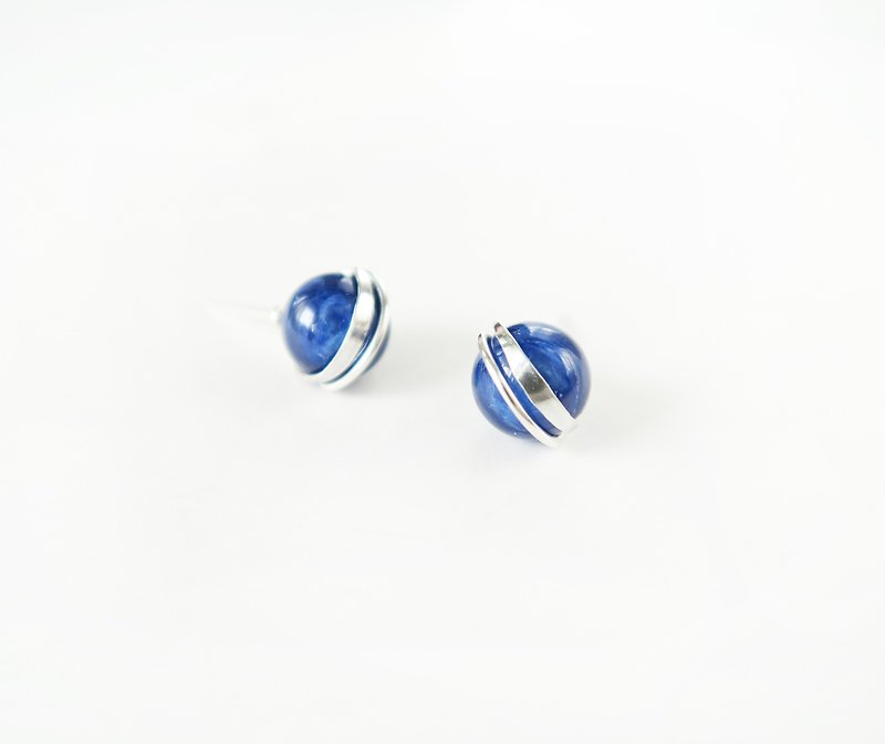 925純銀 獨家亮紋 天然藍晶石 耳針耳環 一對 - 耳環/耳夾 - 純銀 藍色