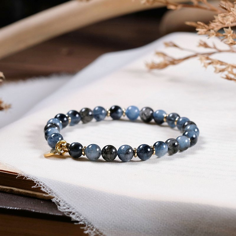Devil Aquamarine Black Hair Crystal Bracelet Natural Mineral Crystal - Bracelets - Gemstone Blue