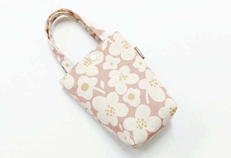 Nordic Floral Japanese Fabric [Water-Resistant Interior] Drink Carrier - Water Bottle Holder - Tumbler Carrier - Everyday Tote - กระบอกน้ำร้อน - ผ้าฝ้าย/ผ้าลินิน สึชมพู