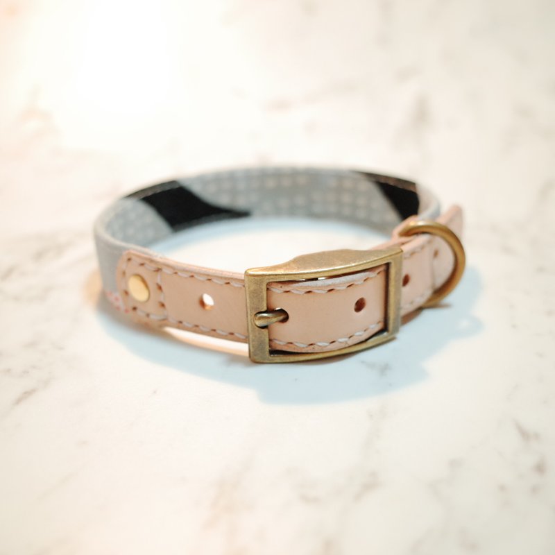 狗 M號 項圈 灰色 花語點點 日本布 附鈴鐺 可加購吊牌 - 貓狗頸圈/牽繩 - 棉．麻 