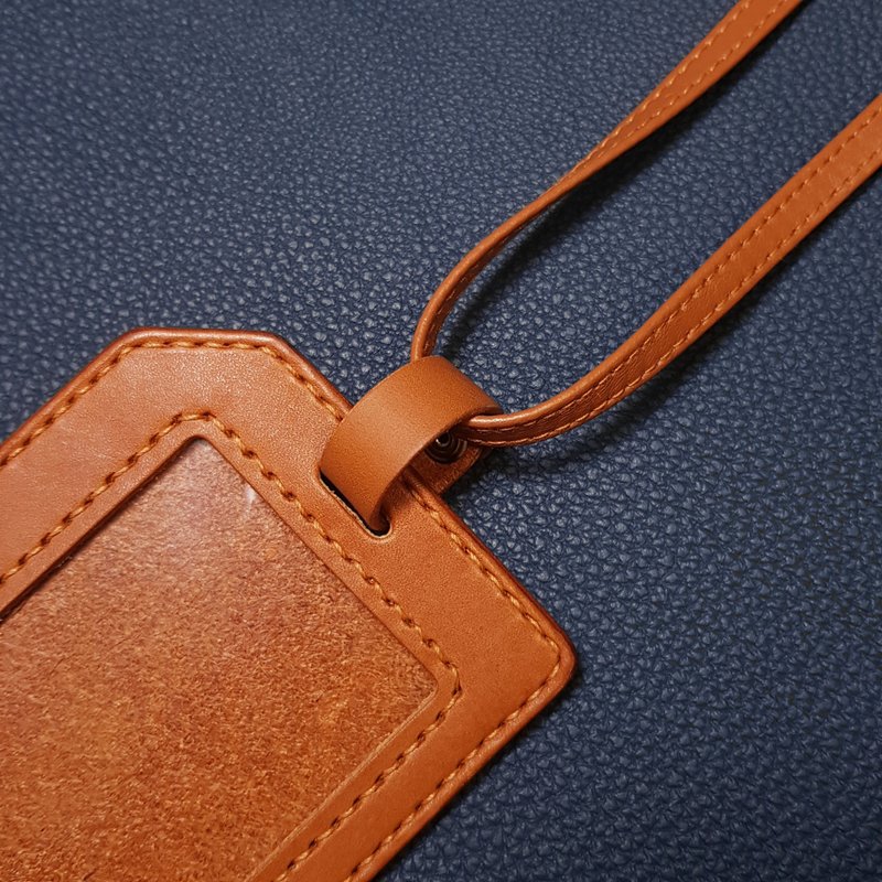 Natural cow leather horizontal and vertical dual-use document holder_with natural cow leather neck strap_brown - ID & Badge Holders - Genuine Leather Brown