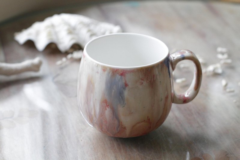 Hand-glazed oil painting style porcelain cup/mug 25 - แก้วมัค/แก้วกาแฟ - ดินเผา สึชมพู