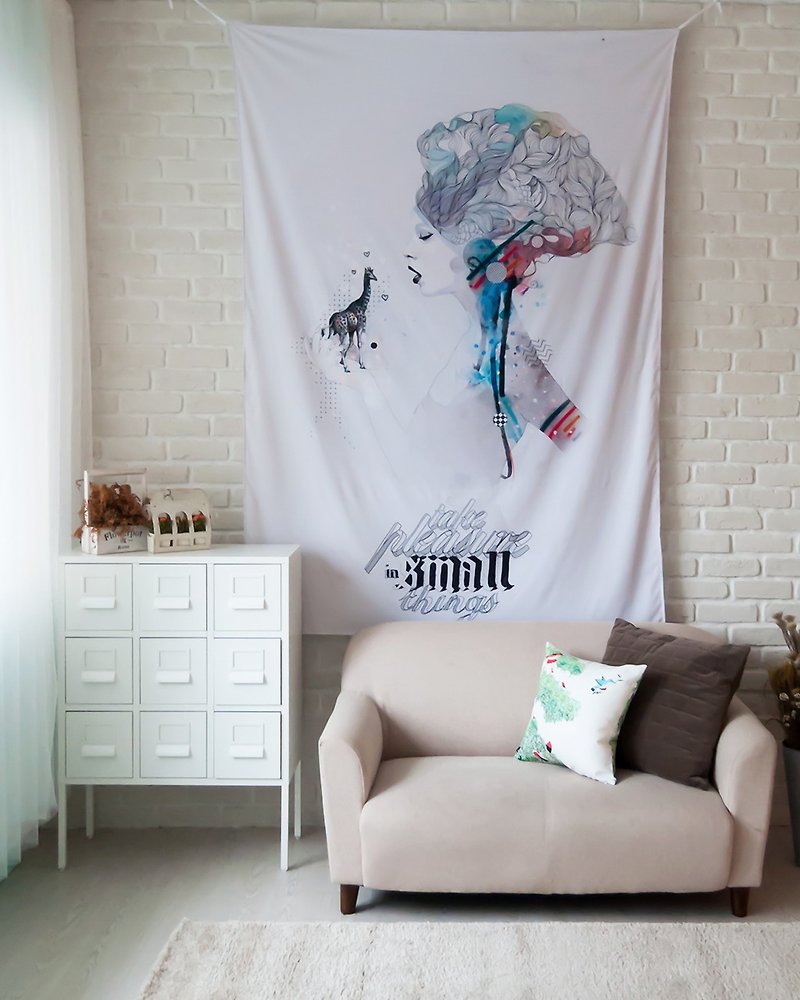 Take Pleasure in Small Things - Wall Tapestry - Decorative Hanging Cloth - โปสเตอร์ - เส้นใยสังเคราะห์ ขาว