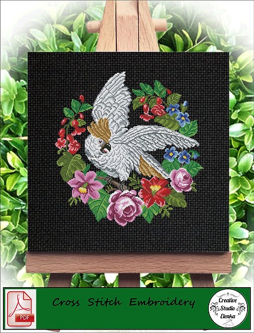CreativeStudioElenka Vintage Cross Stitch Scheme White cockatoo 4 - PDF Embroidery Scheme