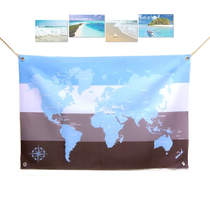 Customized World Map Fabric Vacation - ตกแต่งผนัง - วัสดุอื่นๆ สีน้ำเงิน