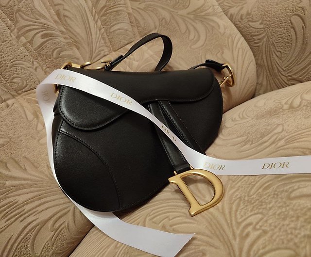 Christian Dior Black Smooth Leather Mini Saddle Bag For Sale at