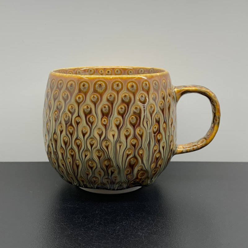 孔雀開屏 咖啡杯 280ml 邱毓寧 鶯歌 A6-02 - 茶壺/茶杯/茶具 - 瓷 多色