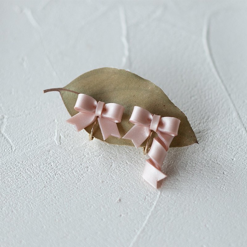 Ribbon Earrings / pink - Earrings & Clip-ons - Clay Pink