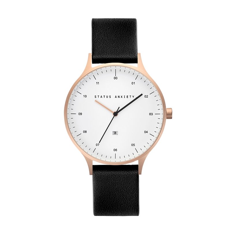 INERTIA leather watch_Gold White-Black / Rose Gold white background-black strap - Couples' Watches - Genuine Leather Black