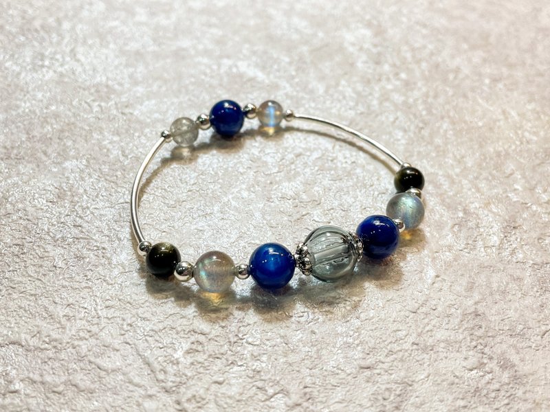 藍晶石.強彩光拉長石.貓眼金曜石精油手環 - 手鍊/手環 - 玉石 藍色