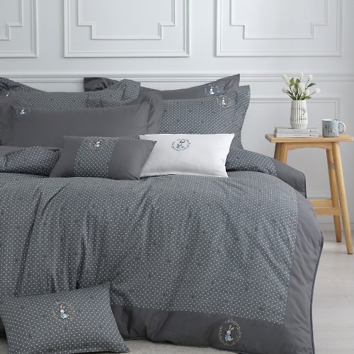 家適居家寢飾生活館 床包兩用被組-100%精梳棉-海洋可可-灰-台灣製造