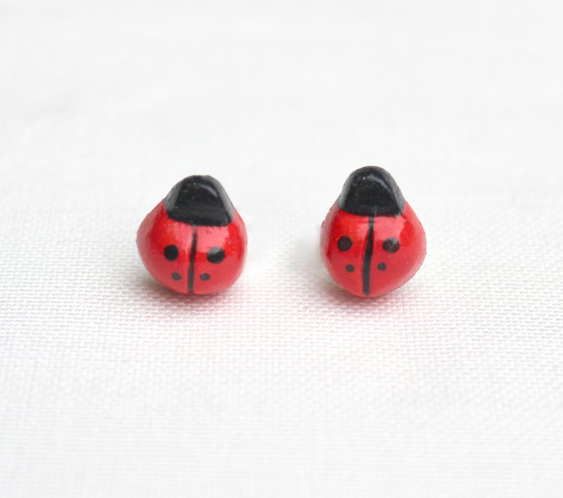 Handmade ladybug  earrings - Earrings & Clip-ons - Clay Red