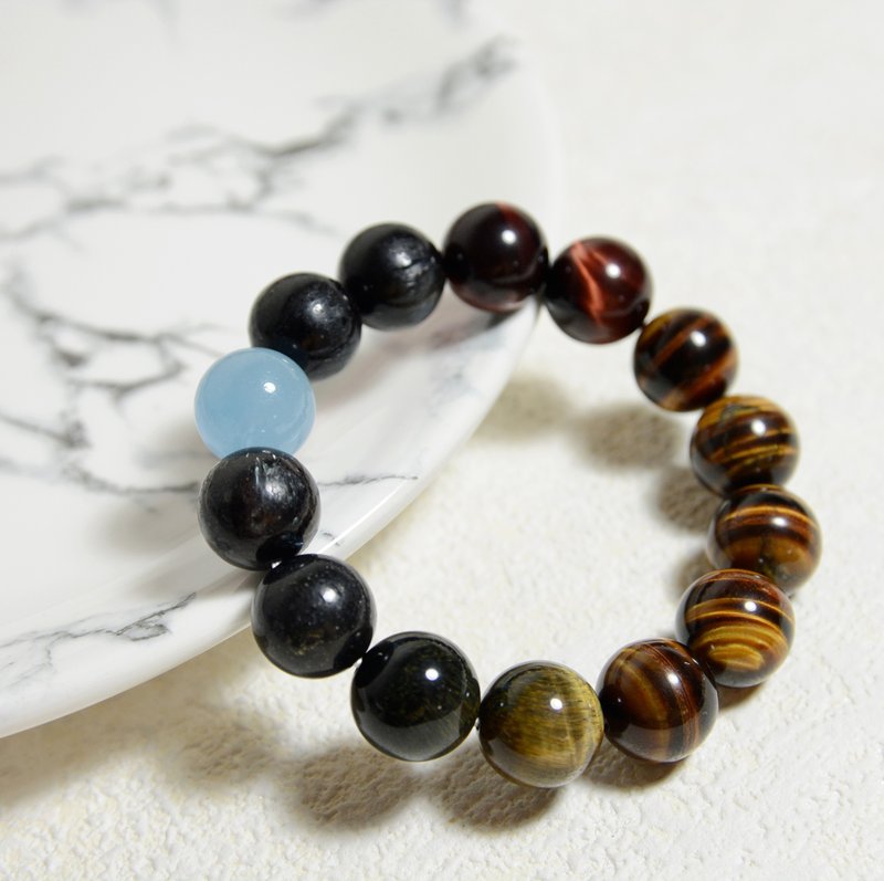 意思決定者 l リーダーシップ l アクアマリン l ブルークォーツ l レッド/イエロータイガーアイ - ブレスレット - クリスタル ブルー