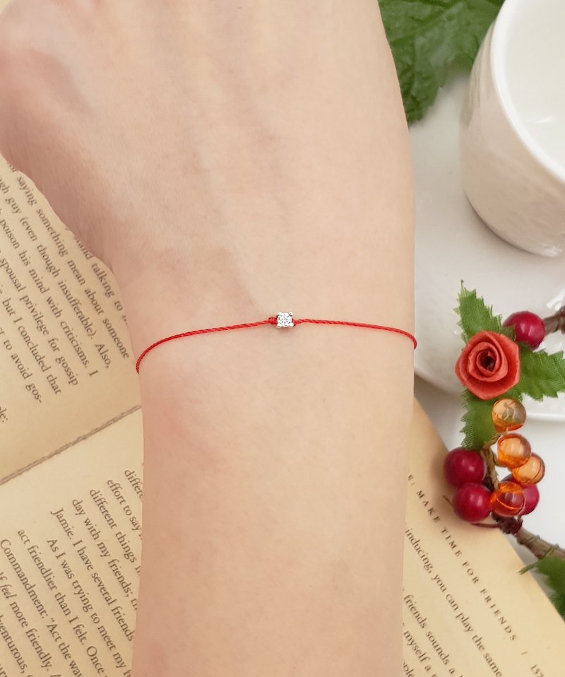 Sterling silver ultra small 2.8mm four claws red line bracelet mini single drill temperament red rope - Bracelets - Other Man-Made Fibers Red
