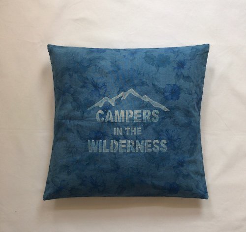 BLUE PHASE 日本製 Cushion Cover CAMPERS IN THE WILDERNESS クッション Indigo dyed 藍染 花柄