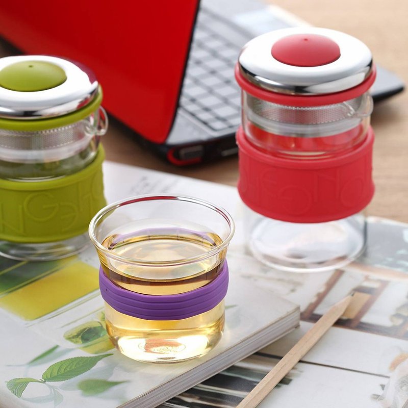 【Wu-Tsang】Colorful Ring teapot set - 400ml(5 kind) - ถ้วย - แก้ว สีเขียว
