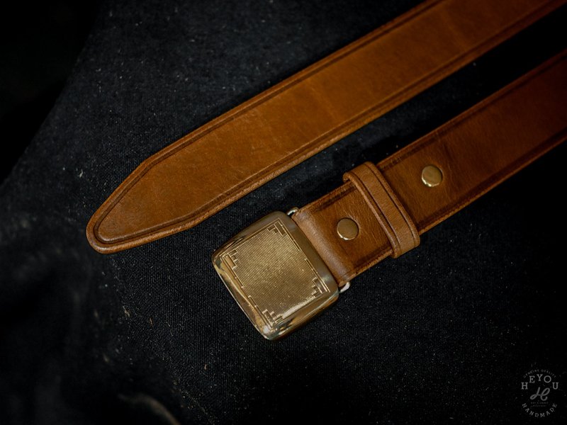 Hickok Buckle Belt-vintage gentleman belt- Bronze buckle - เข็มขัด - หนังแท้ หลากหลายสี