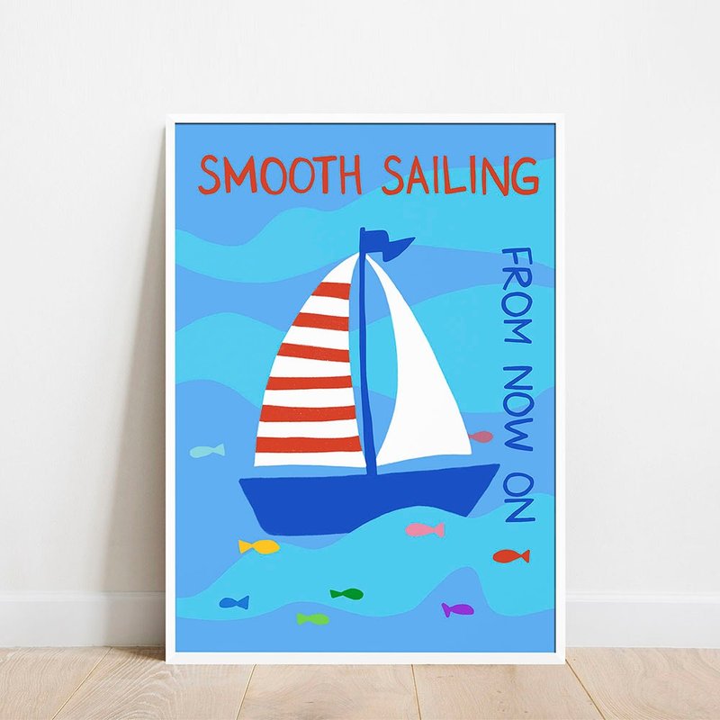 Art print/ Smooth Sailing / Illustration poster A3,A2 - โปสเตอร์ - กระดาษ สีน้ำเงิน