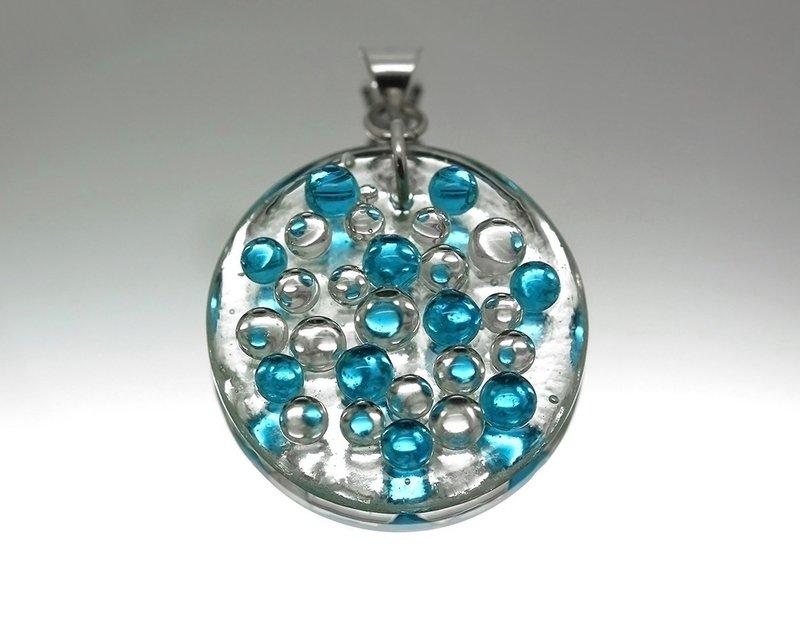 Ocean necklace for women Glass Art water drops Air bubbles underwater pendant - Necklaces - Glass Blue