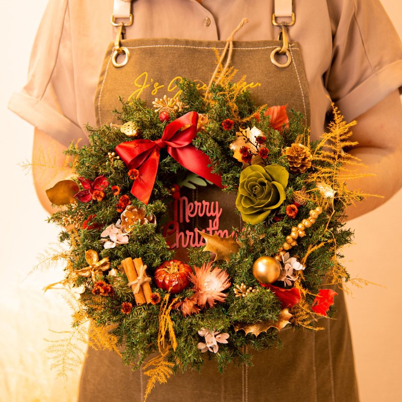 【Abundant Fruits】Japanese preserved flowers dried flowers large Christmas wreath garland arrangement / gift exchange - ช่อดอกไม้แห้ง - พืช/ดอกไม้ สีแดง