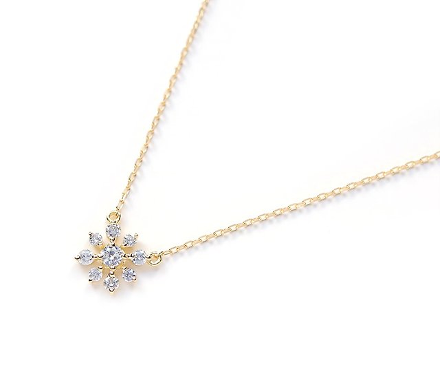 雪の結晶モチーフ9つのダイヤモンド K18ネックレス - Shop raspia