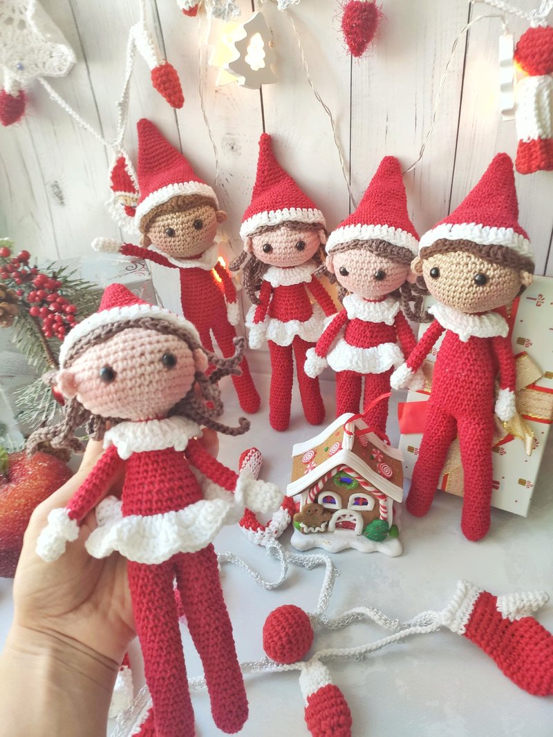 Christmas Elf doll 聖誕精靈娃娃 Buddy Elf Amigurumi Elf - 玩偶/公仔 - 棉．麻 紅色