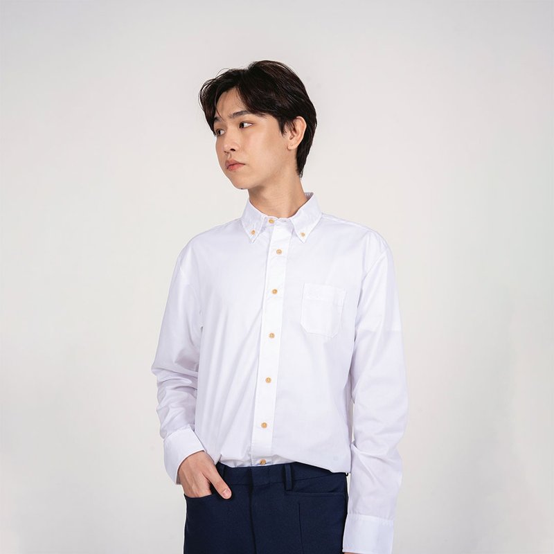 BASIC // white // men shirt slim fit - 男襯衫/休閒襯衫 - 棉．麻 白色