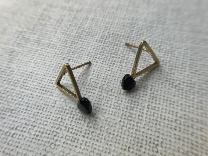 Iron Triangle Love Black Onyx~Handcrafted in Bronze - Earrings & Clip-ons - Semi-Precious Stones 