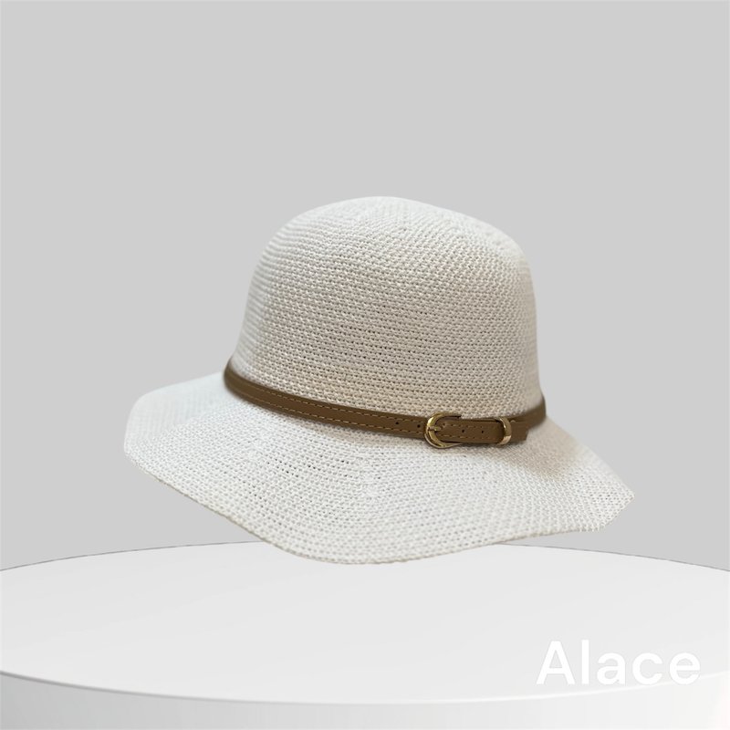 Wavy Belt Hat - White - หมวก - ผ้าฝ้าย/ผ้าลินิน 