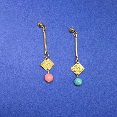 微醺MineHand / 手工飾品設計 交織典禮 四色可選::可改夾式 Earrings / 一對 / 天然石垂釣黃銅耳環 / 禮物客製設計