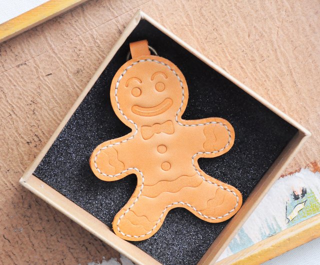 焼きたてジンジャーブレッドマン キーホルダー しっかり縫製された革