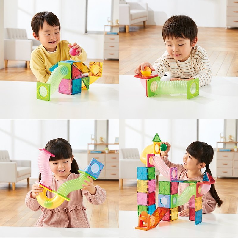 Puzzle magnetic building blocks BASIC series-rolling ball slide (extended) combination/STEAM/magnetic sheet - Kids' Toys - Plastic Multicolor