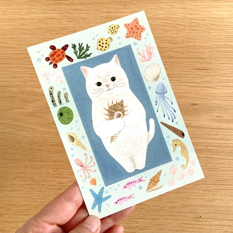 ポストカード　絵本の中の猫　#new３　シロネコ - 卡片/明信片 - 紙 