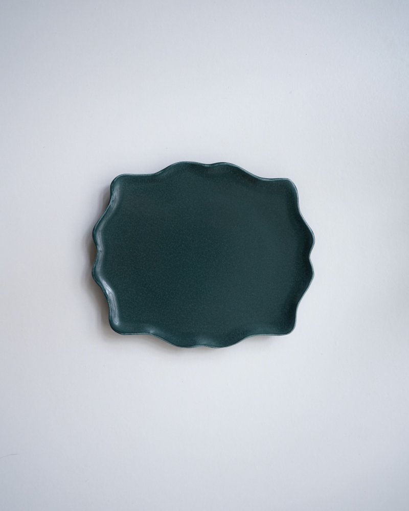 Ceramic Cloud Flower Small Plate Hand-Pressed Pottery Plate Green Marsh Ceramic Plate - Plates & Trays - Pottery Green