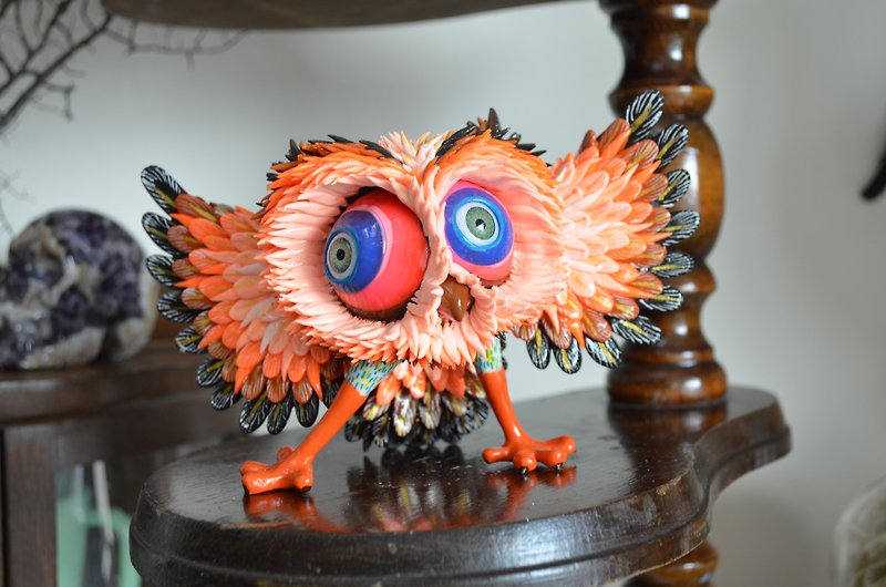 LUCK Handmade Hard Glue Owl Decoration - ของวางตกแต่ง - ดินเหนียว สีส้ม