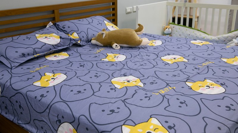 Aloe vera cotton Shiba Inu bed bag set (three-piece set) Shiba Inu bed cover - เครื่องนอน - ผ้าฝ้าย/ผ้าลินิน 