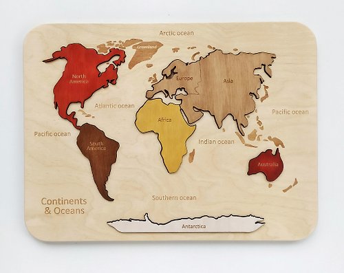 Little Wooden World Wooden World map puzzle Wooden map Montessori toys