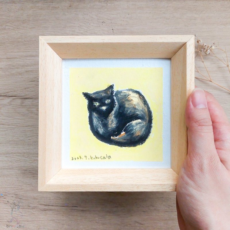 Little Black Cat Illustration (Oil Pastel) - Perfect for Gifting/Decoration - ภาพวาดบุคคล - กระดาษ หลากหลายสี