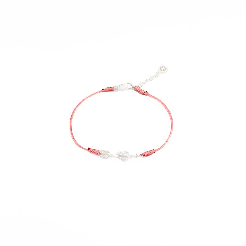 Intimate secret words, an arrow piercing the heart, Silver braided bracelet, pink thread, color can be customized, text can be customized - สร้อยข้อมือ - เงินแท้ สึชมพู