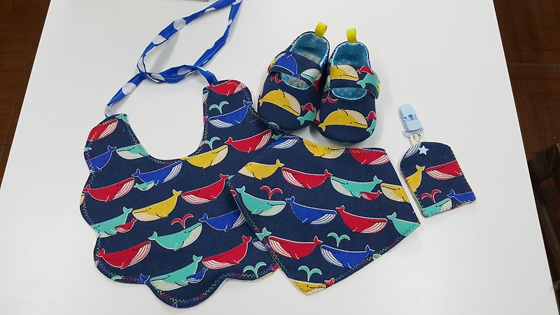 楽しい赤ちゃんクジラの出産ギフト3 + 1グループ（12センチメートル）[SET4170501] - 出産祝い用贈物 - コットン・麻 ブルー