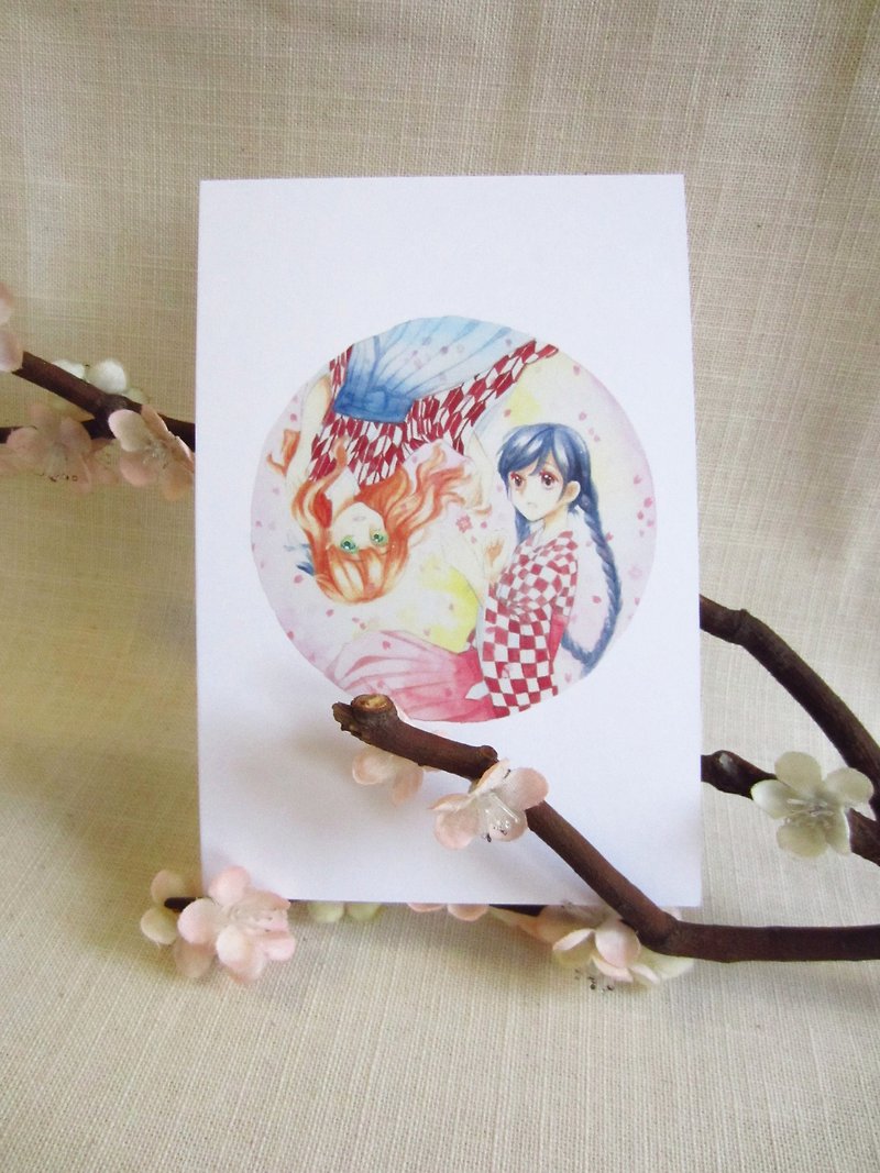 Spring - Sakura Kimono Girl Postcards - การ์ด/โปสการ์ด - กระดาษ สึชมพู